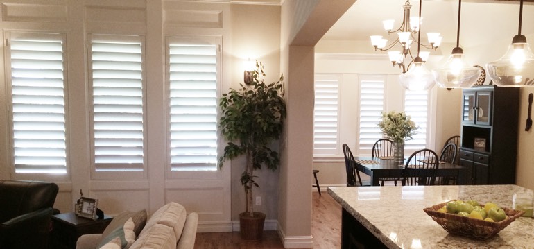 Kingsport shutters in kitchen and living room